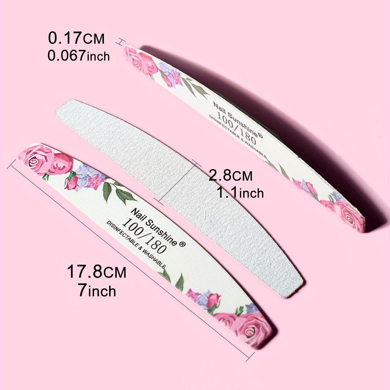 10pcs Rose Half- Nail File Set - Elegant Floral Design, Non-Replaceable Sandblasted Surface, Fine Grit for Smooth Nail Polish Application, For Toenail& Foot Clean