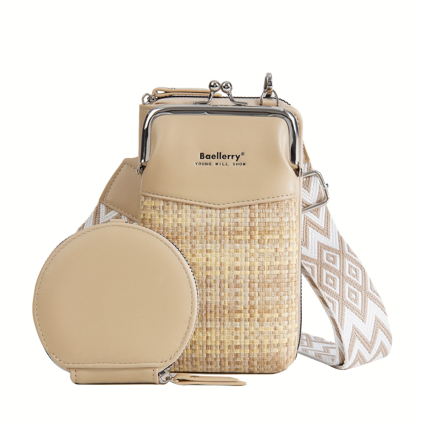 Baellerry Women'S Mini Crossbody Bag with Vibrant Yellow & Orange Zigzag Strap - Stylish Synthetic Shoulder Bag, Adjustable Strap, Zipper Closure, Perfect for Everyday Use, Casual Accessory | Zigzag Pattern Bag | Synthetic Bag, Baellerry