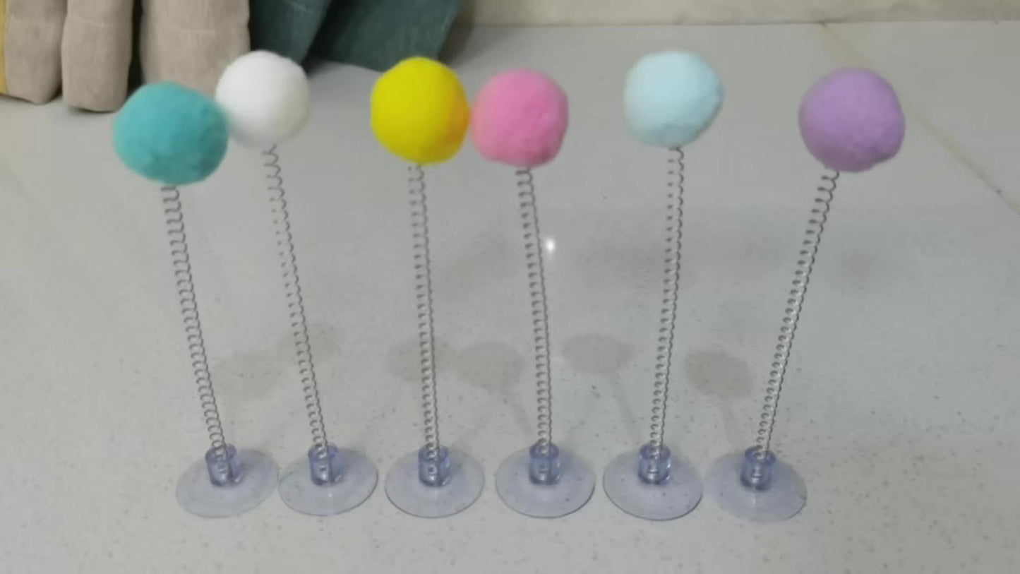 Interactive Cat Toy with Plush Ball, Metal Spring Wand, and Suction Cup Base - Multiple Colors, Stimulates Hunting Instincts and Playful Excitement, Durable Design | Indoor Cat Active Toy | Simulated Hunting Toy