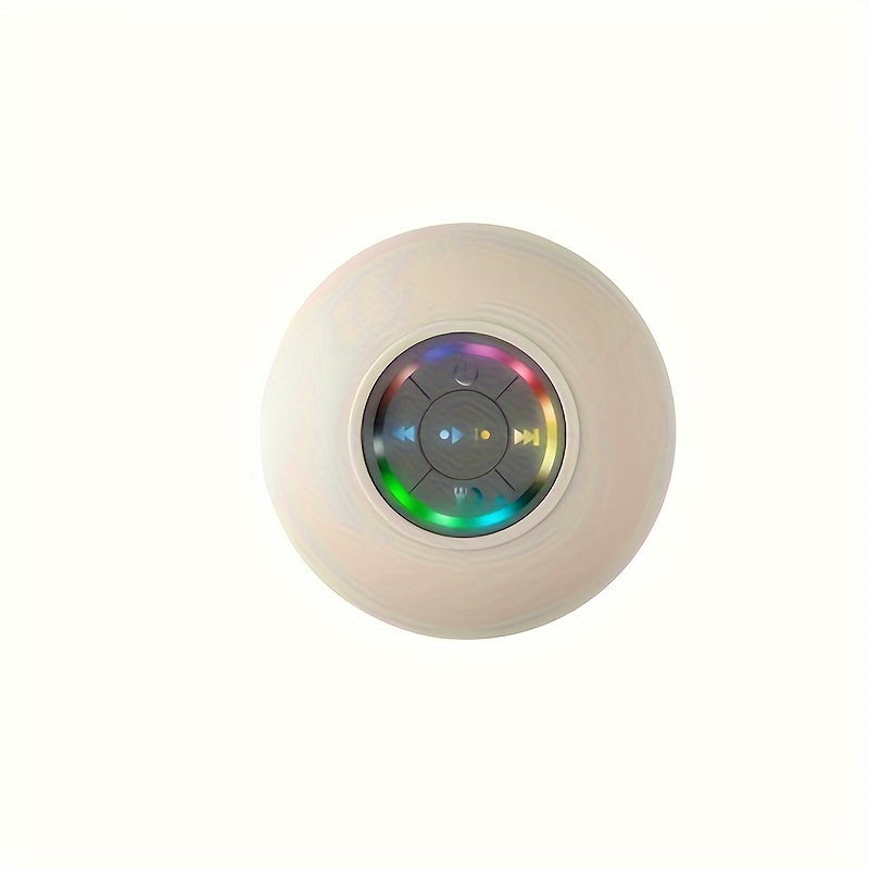 Mini LED Bathroom Speaker, Compact Wireless Speaker with USB Charging, Battery, Button Control, And a Large Suction Cup Included