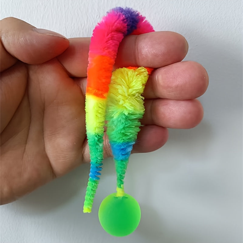 1pc Interactive Cat Play Toy--Geometric Polyester Twisted Worm with Connecting Ball, Uncharged Pet Play Stick--Colorful Simulated Battery-Free for CATERPILLAR Set
