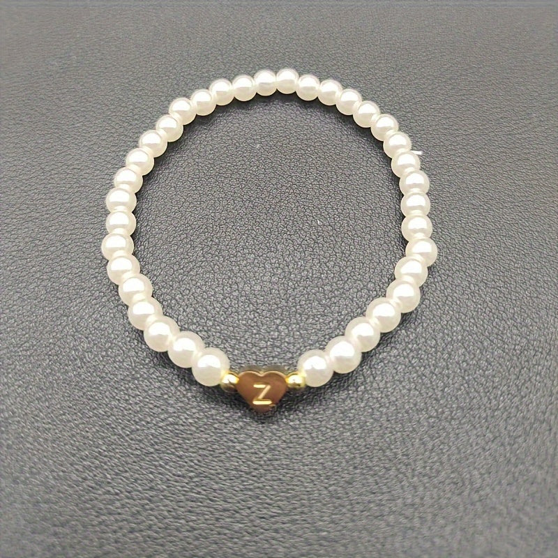 Hot Classic A-Z Heart Lnitial Letter Bracelet Women Temperament Lmitation Imitation Pearl Bead Bracelet for Women Jewelry Gift