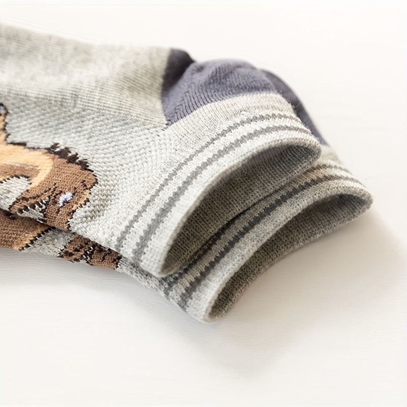 5 Pairs of Thin Breathable Socks with Cartoon Dinosaur Designs for Boys And Girls.