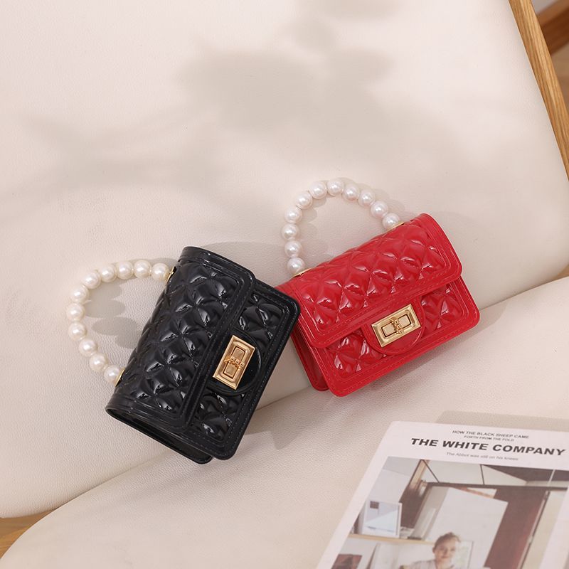 Chanel style new children's diamond chain single shoulder fashion messenger women's bag jelly pearl trend versatile small square bag