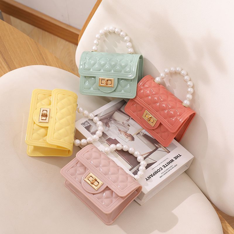 Chanel style new children's diamond chain single shoulder fashion messenger women's bag jelly pearl trend versatile small square bag