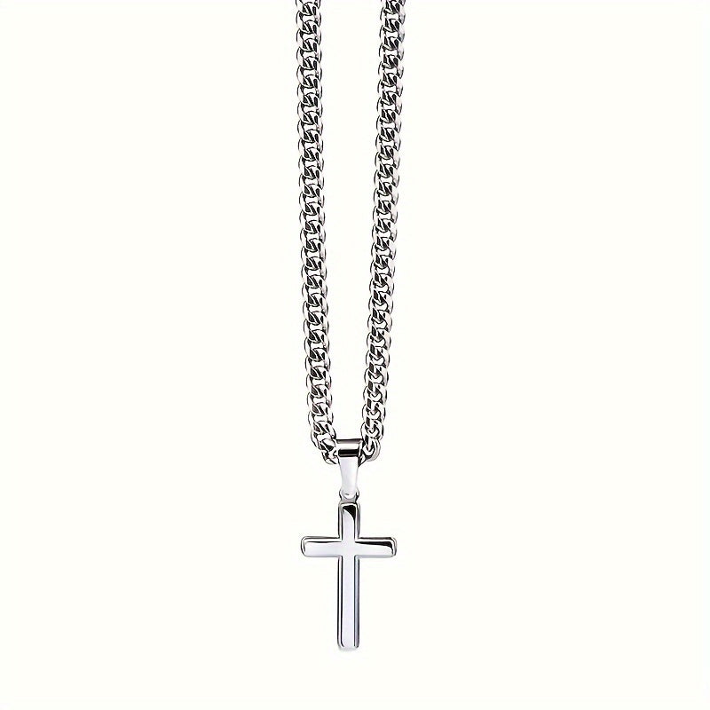 1pc "To My Son" Cross Pendant Necklace, Stainless Steel Cuban Chain Jewelry, Birthday Gift Valentine's Day Gift, Christmas Gift, With Card And Gift Box Packaging