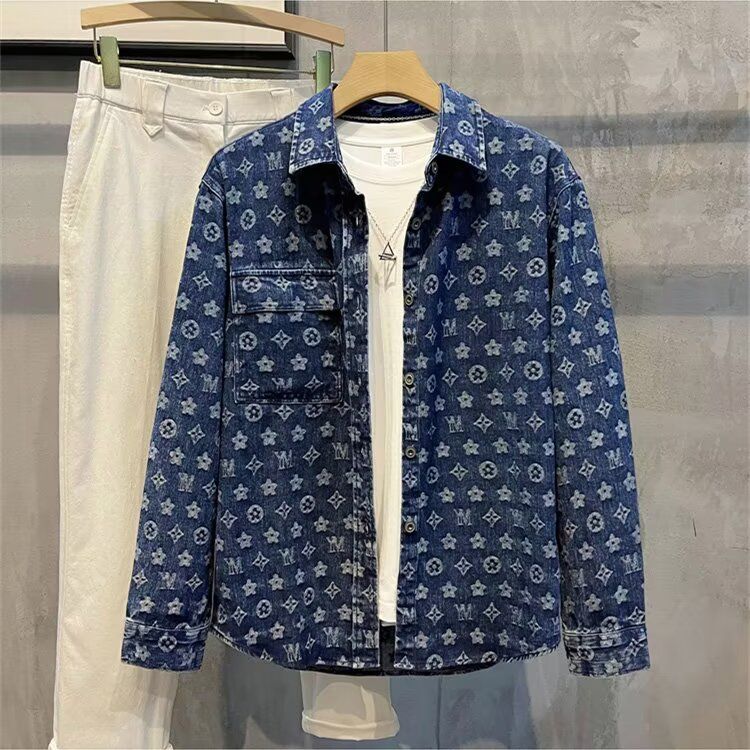 LV louis vuitton 2025 Spring and Autumn New Washed Denim Jacket Shirt Loose Casual Jacket Simple Men's and Women's Same Trendy Brand