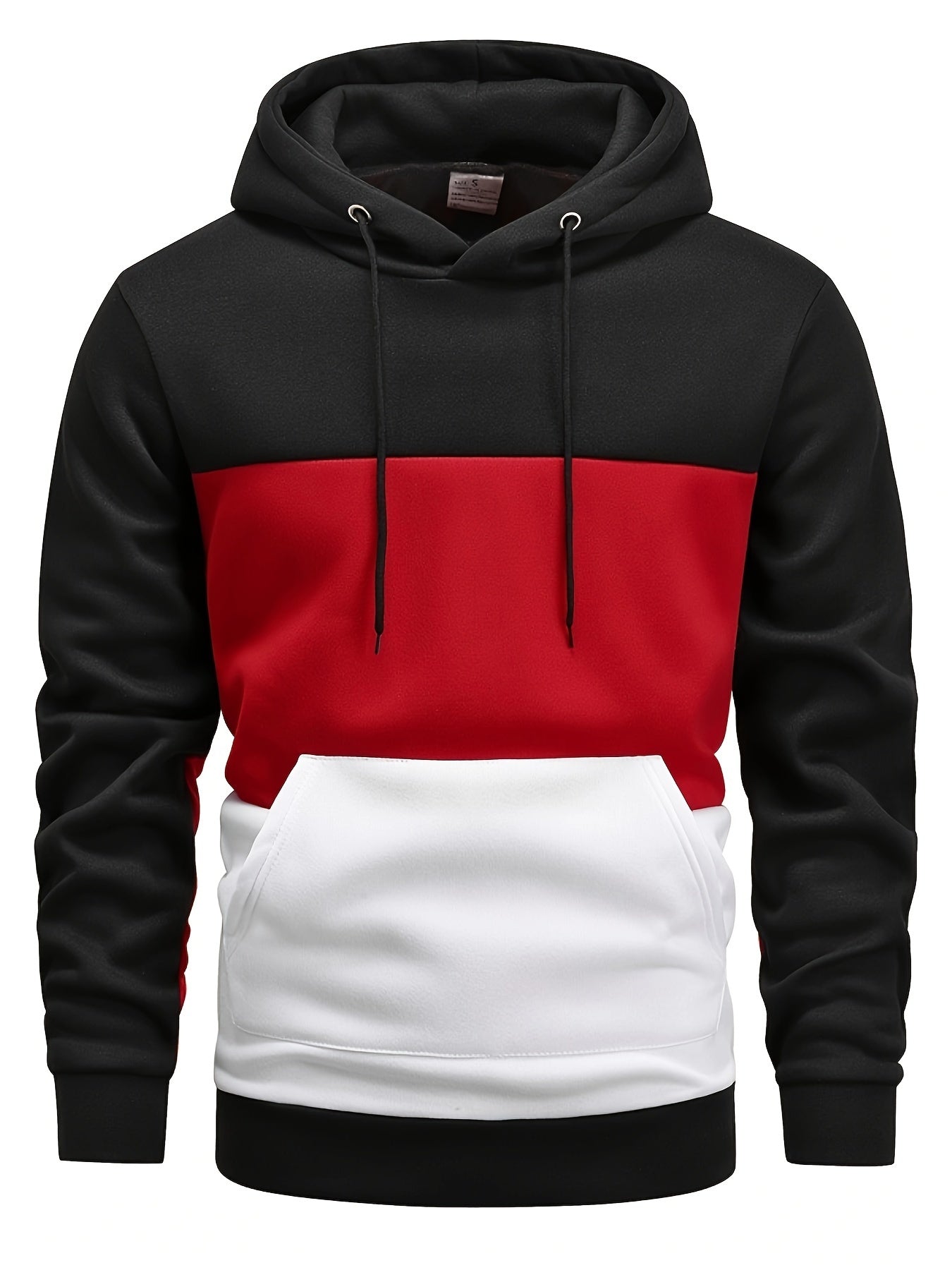Men's Color Block Hoodie - Casual Pullover with Kangaroo Pocket, Long Sleeve, Machine Washable