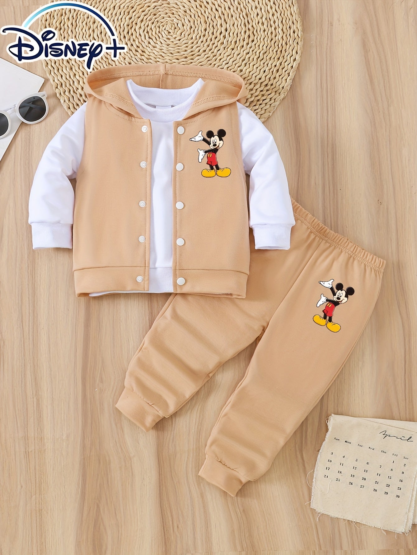 Disney 3pcs Set for Kids: Girls and Boys Casual Cool Streetwear Cute Cartoon Anime Print Round Neck Long Sleeve Sweatshirt, Sleeveless Hooded Vest Cardigan Jacket, and Elastic Waist Pants. Suitable for Spring and Autumn Fashion Casual Daily Commute