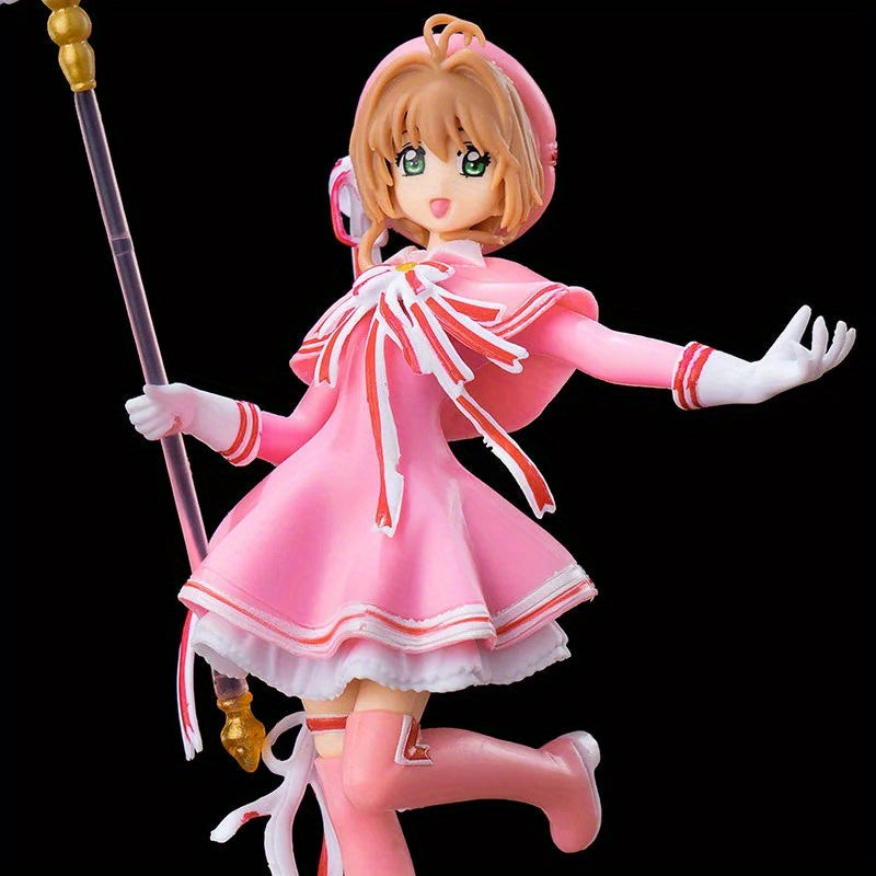 A Pink Magical Girl Anime Figurine, a Dreamlike Representation of Sakura Kinomoto, a Standing Model Toy for Desktop Decoration, a Collectible Action Figure Gift