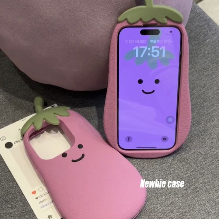 Fun eggplant Apple 16Promax mobile phone case iPhone15Pro popular silicone Huawei pura70p pear