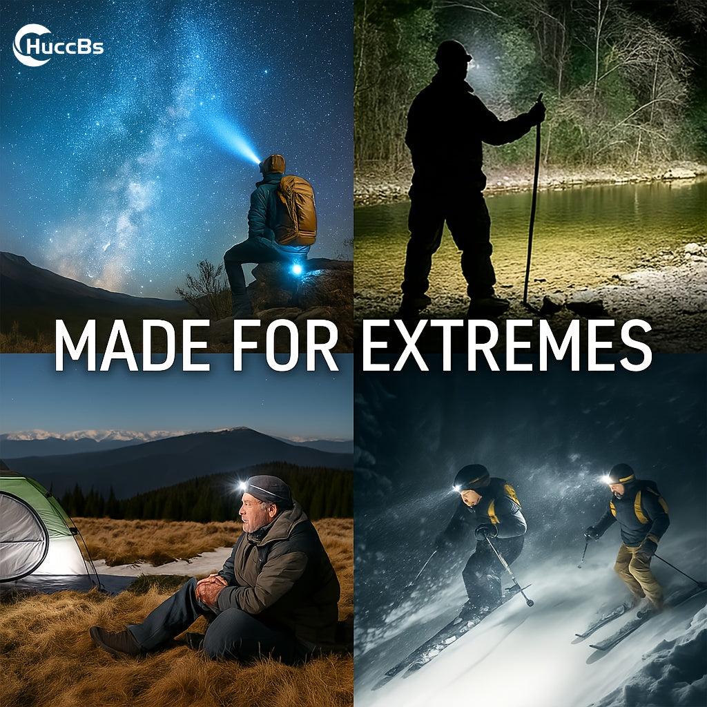 HuccBs USB Rechargeable Headlamp, Portable 5-LED Headlight with Built-in Battery, Flashlight, Portable Work Light, IPX4, Head-Mounted Fishing Headlamp Flashlight, Portable Camping Headlamp, Home Emergency, Fishing, Travel Work Light, USB Lighting