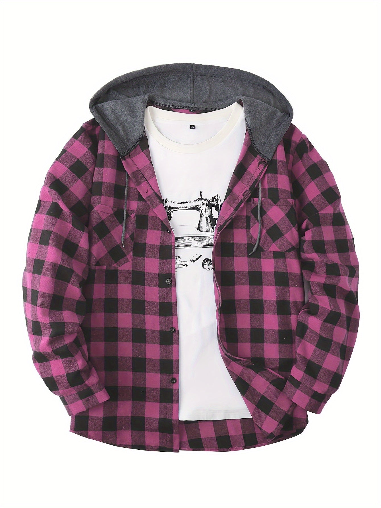 Men'S Sporty Hooded Sweatshirt - Red & Plaid Jacket with Button Front Closure, Non-Stretch Fabric for Gym, Casual Outfits - Everyday Streetwear Pullover Hoodie, Gym Apparel, Sporty Design, Durable Construction, Active Lifestyle, Sporty Style
