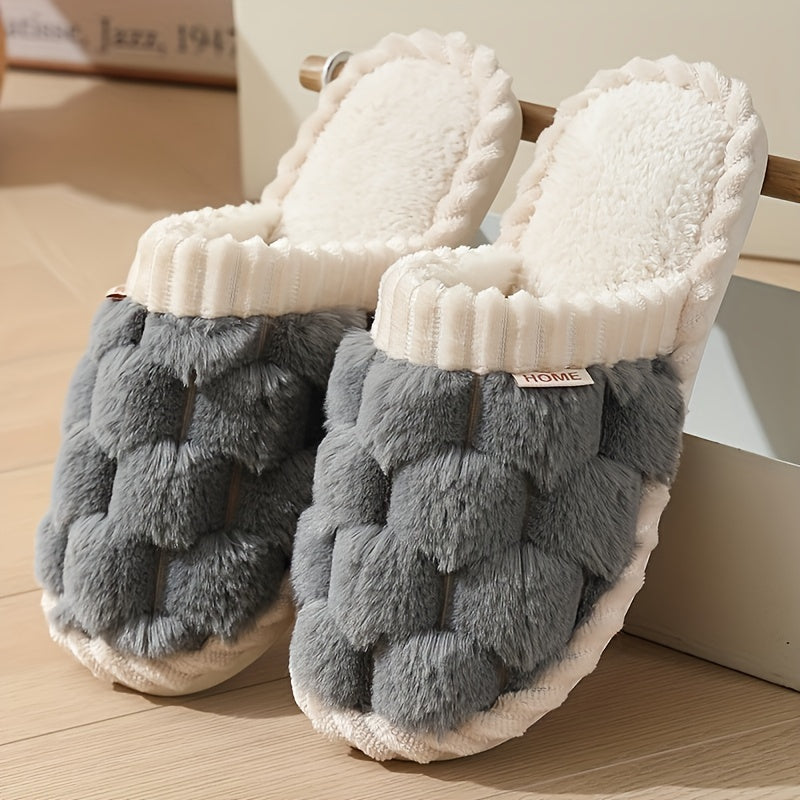 Women'S Fuzzy Plaid Slippers, Casual Slip-On Plush Lined Shoes, Comfortable Indoor Home Slippers, Perfect Gift for Thanksgiving, Christmas, Great Gift Choice, Holiday Gift, Women Shoes