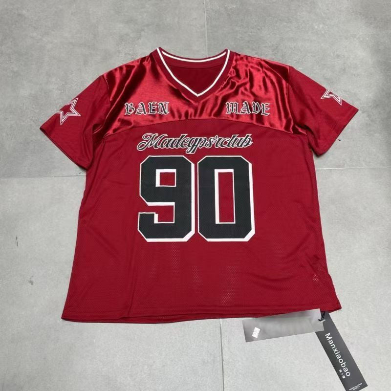 Sports patch mesh American jersey printing casual summer loose dry cool top T-shirt short sleeve day