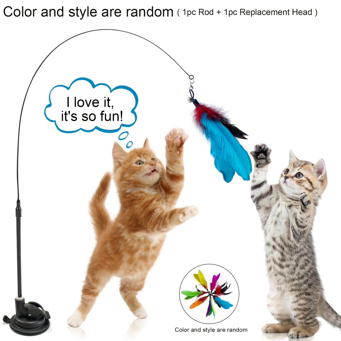 A Cat Toy Set Featuring a Realistic Bird Design, Hands-Free Bird Wand with a Long Double Rod And Bells, Strong Suction Cups for Interactive Play, Ideal for Kittens to Practice Hunting Skills, Without Battery