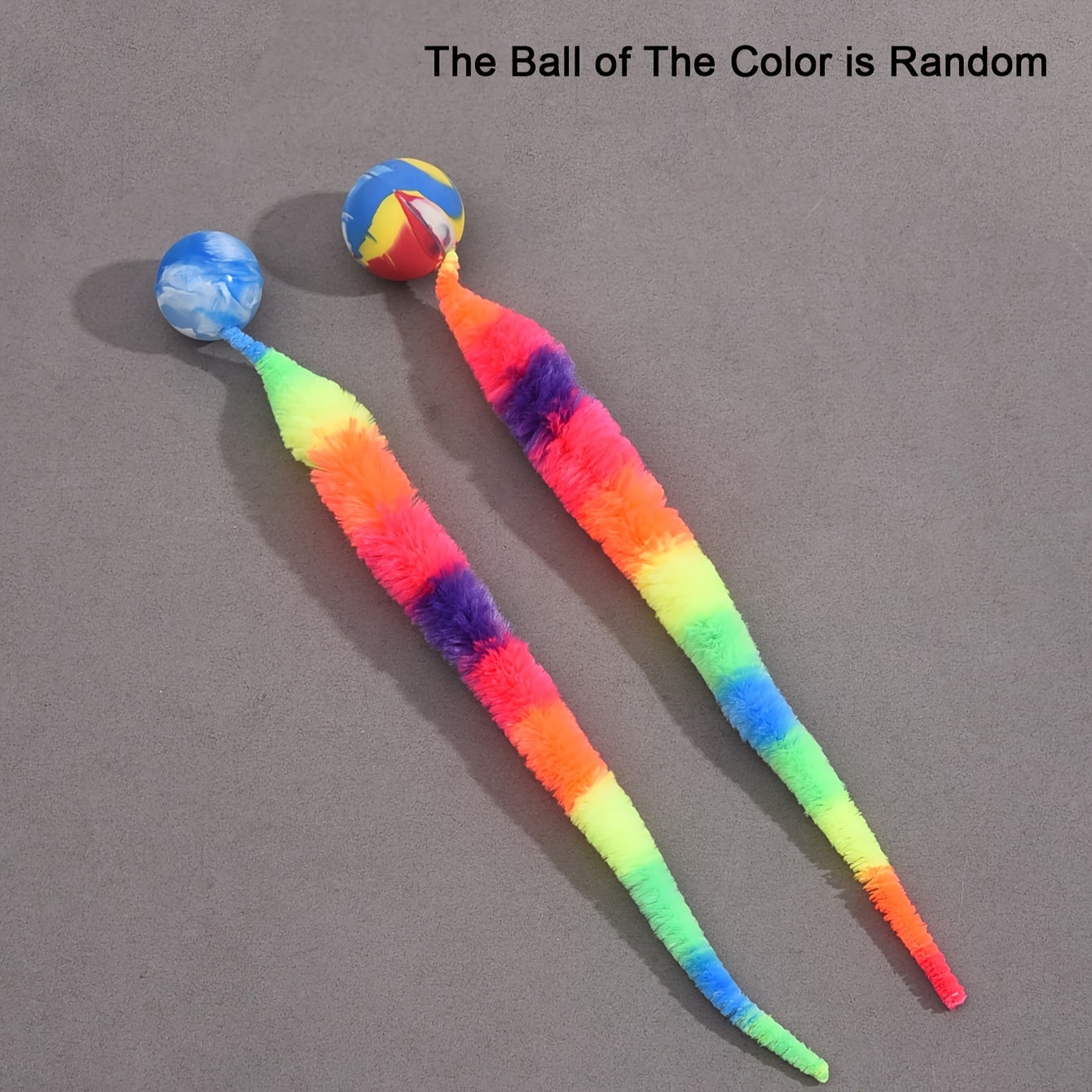 2 Pcs Interactive Cat Teaser Toys - Geometric Polyester Twisty Worms with Attached Balls, Uncharged Pet Play Sticks for Kittens - Colorful Simulation Caterpillar Set Without Batteries