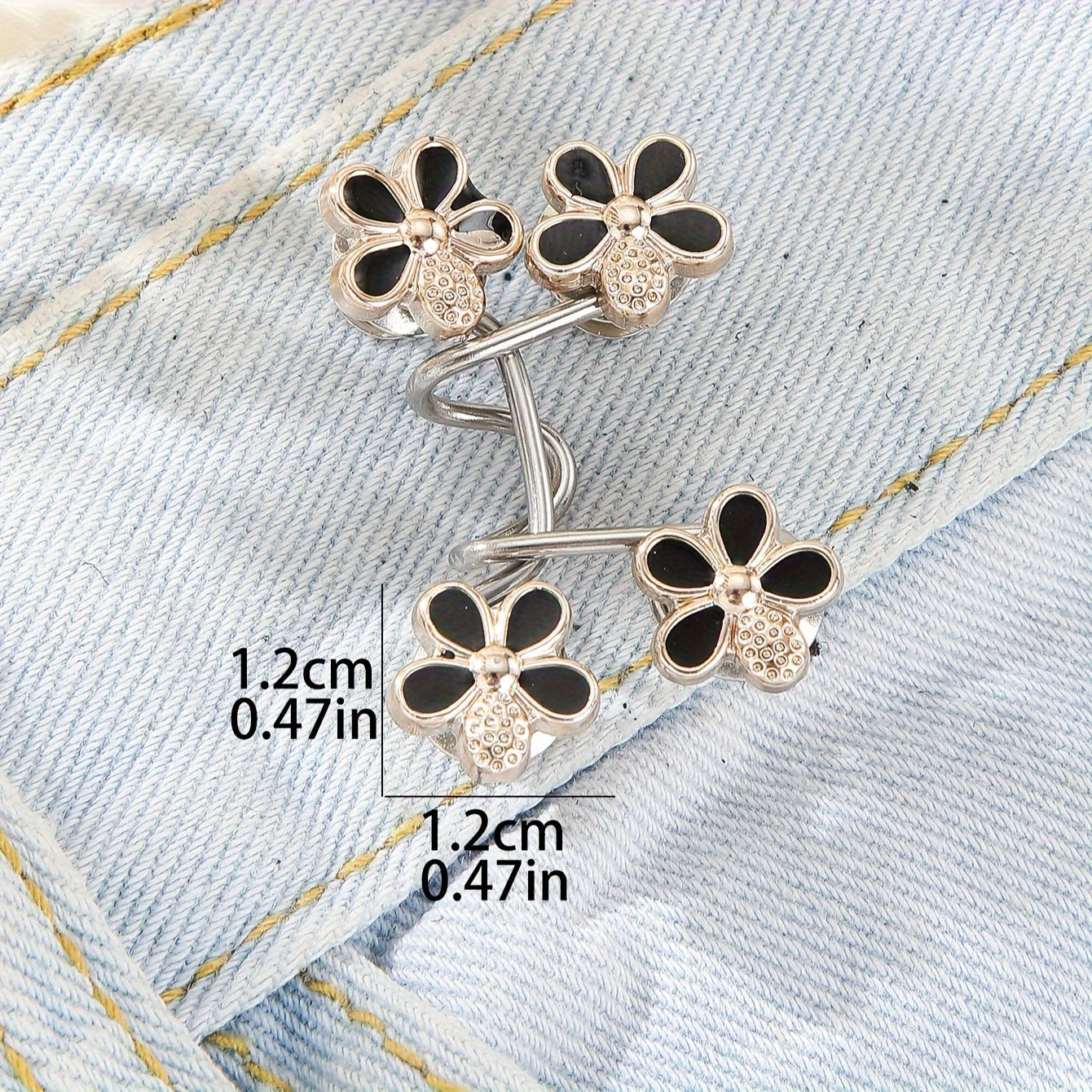 A Pair of Women'S White Floral Metal Fashion Decorative Waist Buttons, Adjustable And Removable, Perfect for Summer to Prevent Wardrobe Malfunctions, Suitable for Casual Wear And Gift Giving