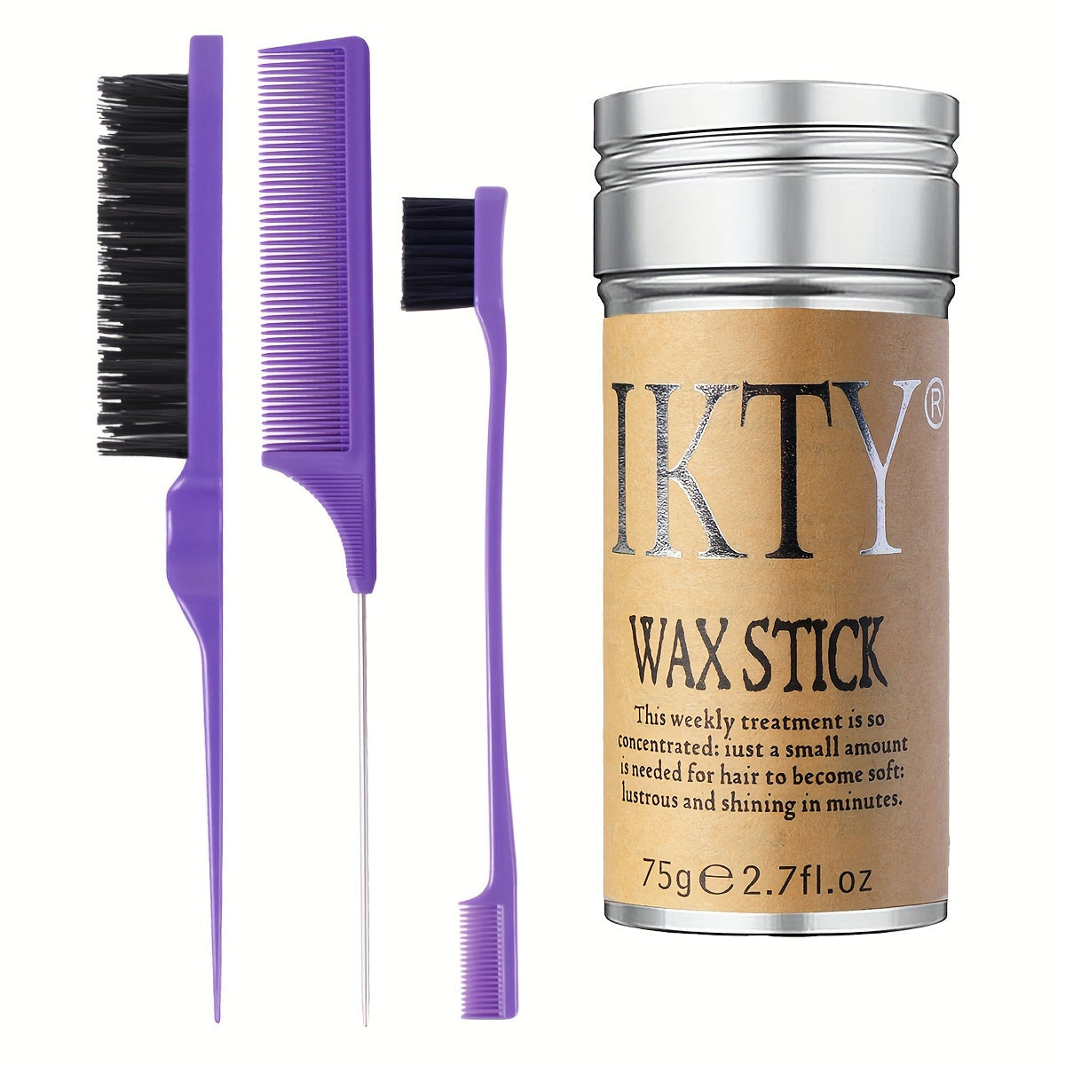 Wax Hair Stick - Slick Back Hair Brush Set, Hair Wax Stick For Hair, Edge Brush For Tame Frizz, Long Lasting, Moisturize, Unisex-adult, ≤300g, Shea Butter - 4pcs/Set, Comb and Edge Brush