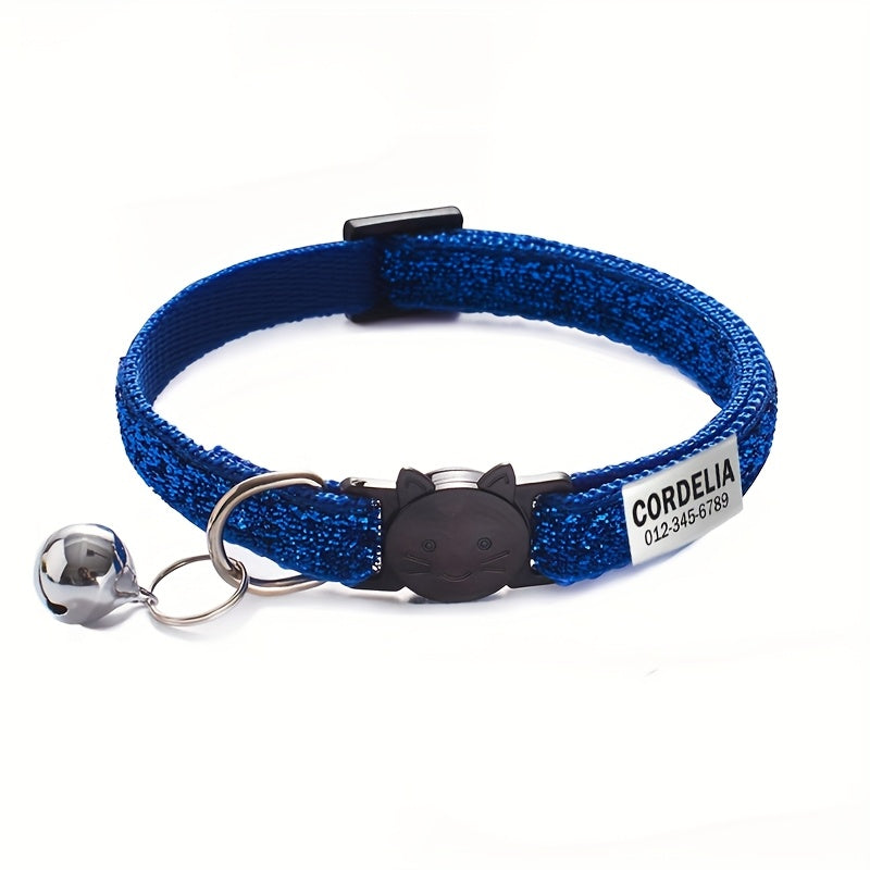 1pc Personalized Soft Safe Cat Collar with Bell, Custom Engraved Pet Name & Phone ID Tag, Adjustable Anti-Choking Safety, Durable Polyester for Kittens & Small Dogs, Includes Buckle Pet Supplies, Cat Collar Accessories, Dog Safety Gear, Customizable Pet G