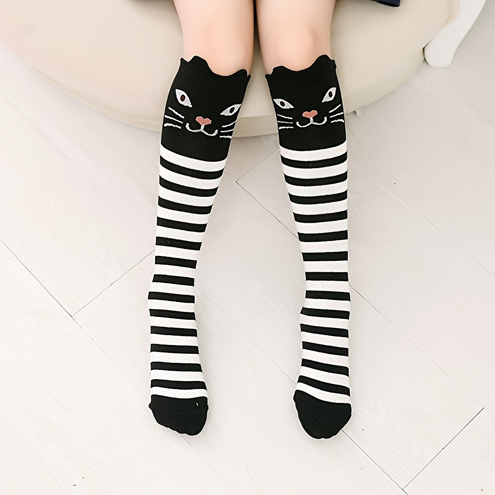 A Pair of Cute Cartoon High Socks for Girls, Perfect for Autumn And Winter, Warm, Breathable, And Adorable