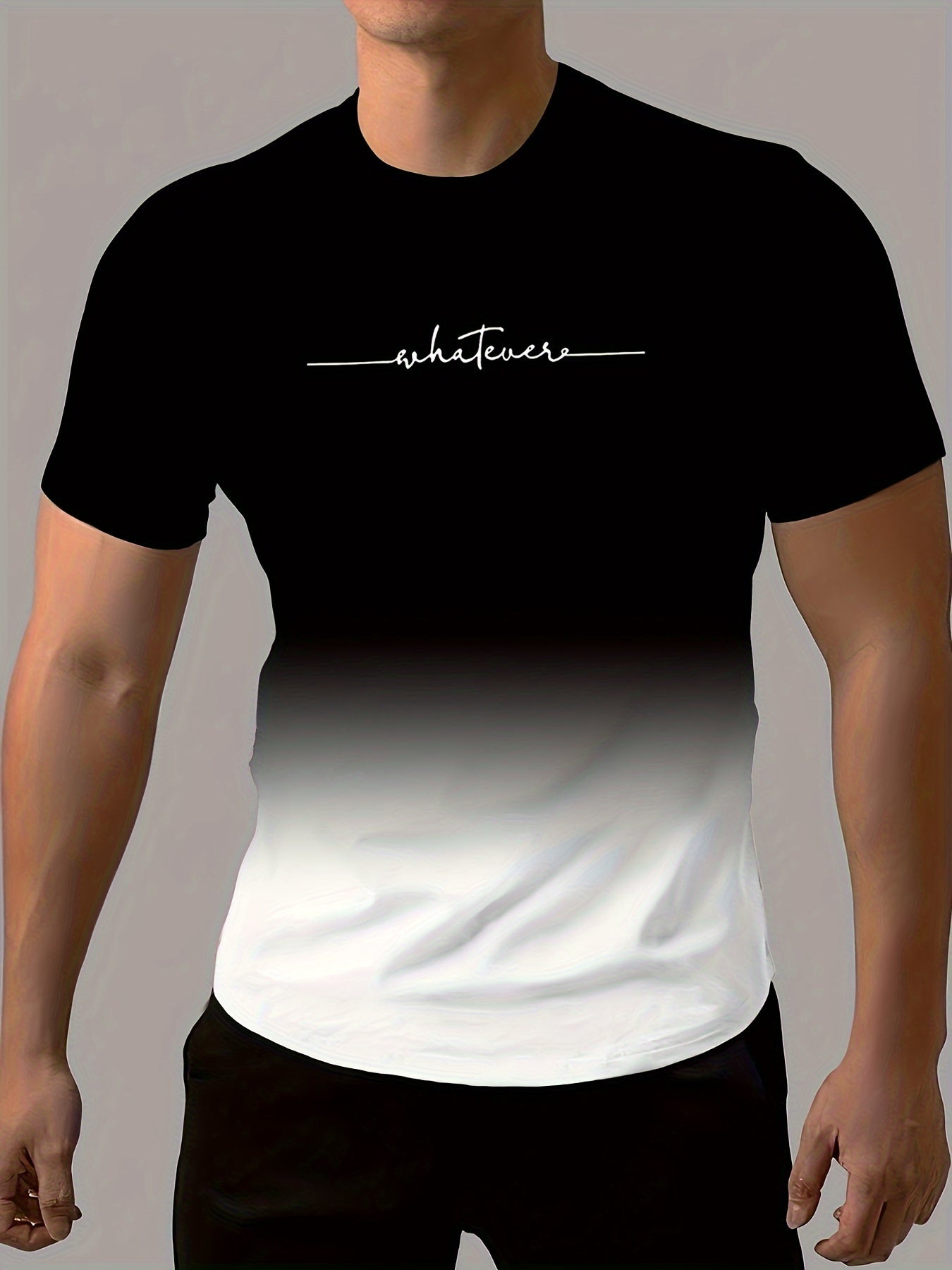 Men'S Comfortable Fashion T-Shirt with Gradient Letter Print | Casual Crew Neck, Slight Stretch Fabric, Regular Fit, Summer Outdoor Apparel