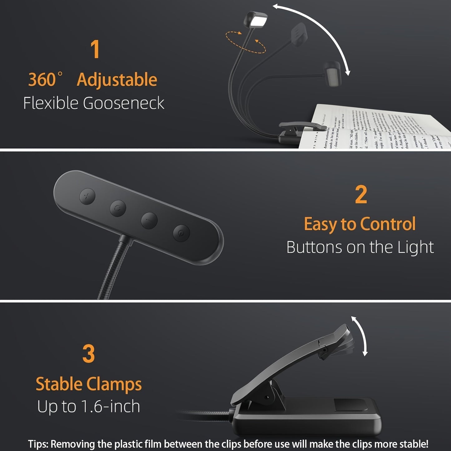 Rechargeable Eye Care Book Light with Memory Function - Clip on Reading Light for Book Lights Reading Night In Bed