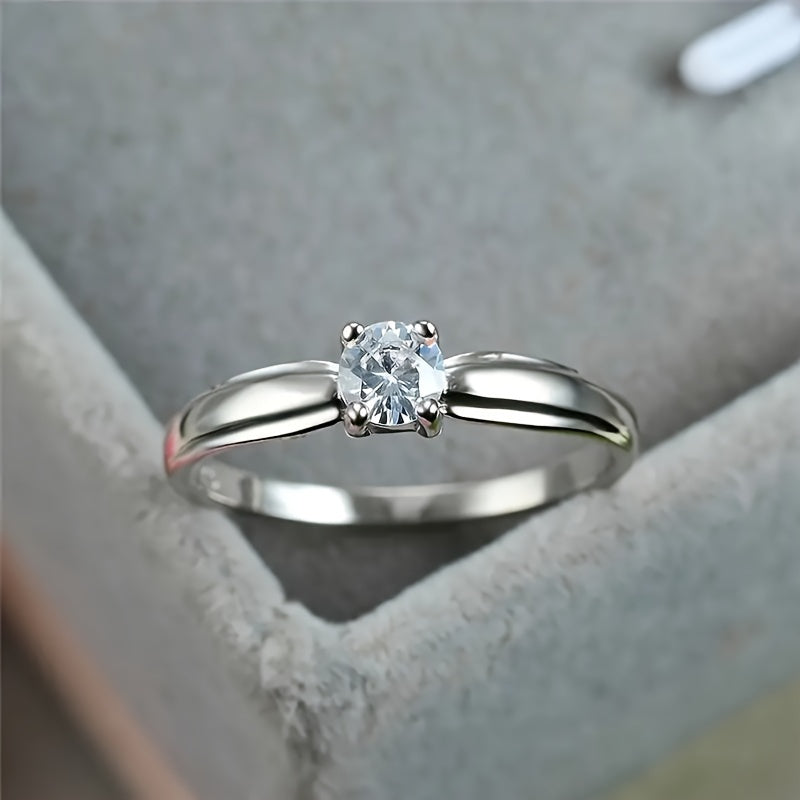 4-prong Round Zirconia Ring - Minimalist Classic Set For Women - Perfect Gift For Engagement, Wedding, Parties, Proposing