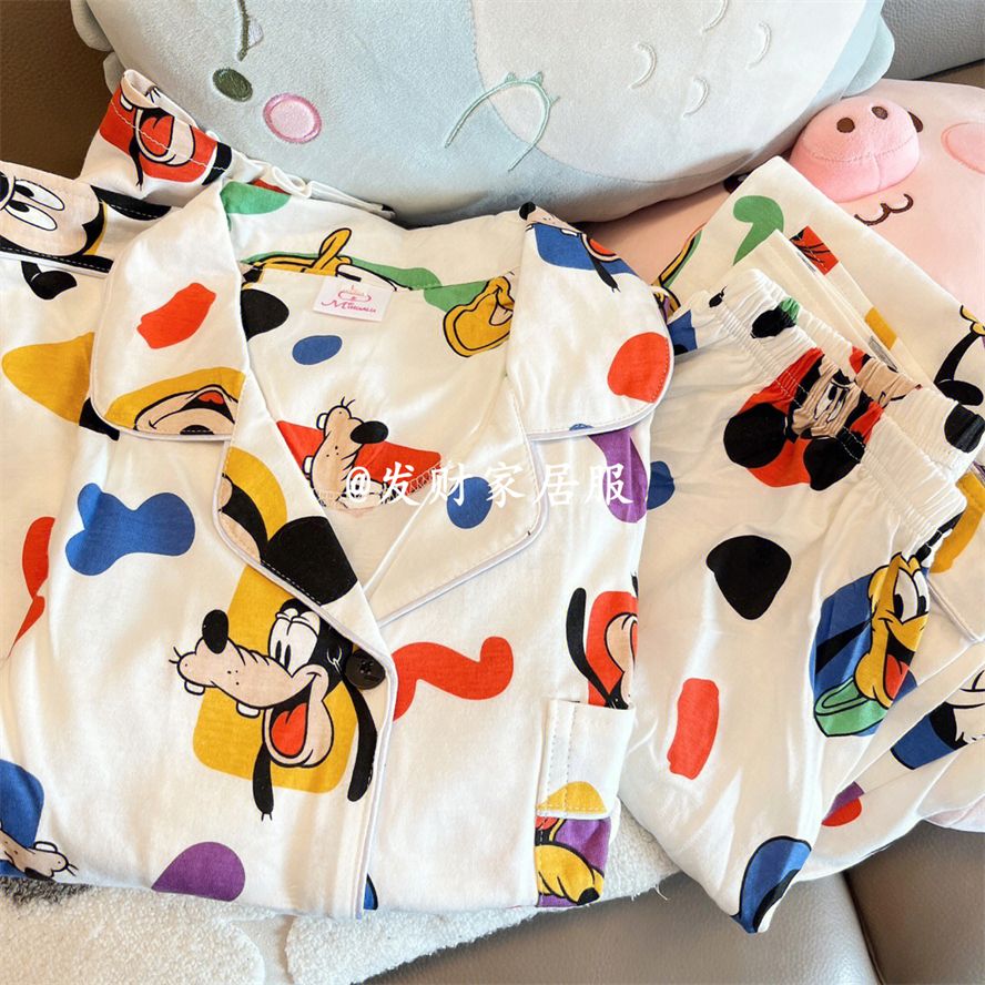 ins style cute Stitch pajamas spring and autumn new long-sleeved trousers loose cardigan homewear set