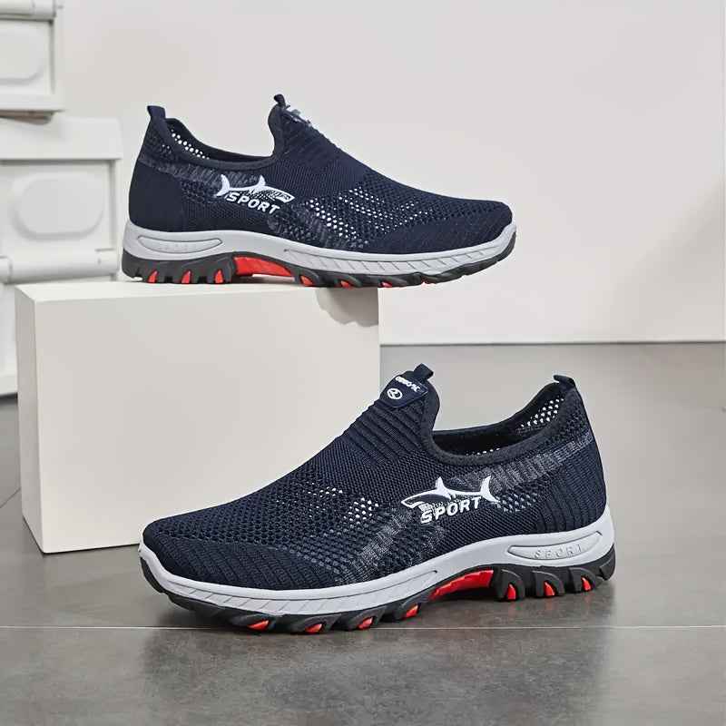 Men'S Lightweight Breathable Slip-On Sneakers - Non-Slip EVA Sole, All-Season Comfort, Grey/Red Accents, Low-Top Casual Shoes for Hiking & Daily Wear - Plus Size Available, Hiking Footwear, Sleek Shoe Design, Fabric Upper, Cushioned Support, Active Lifest