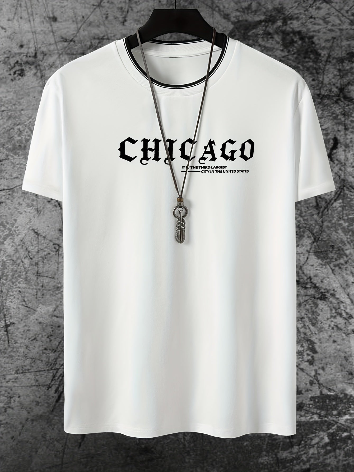 Men'S Minimalist Casual Stylish Trendy Comfortable Short-Sleeve T-Shirt with Chicago Letter Pattern Print for Summer, Breathable, Sweat-Absorbing, And Cool, Sweat-Resistant