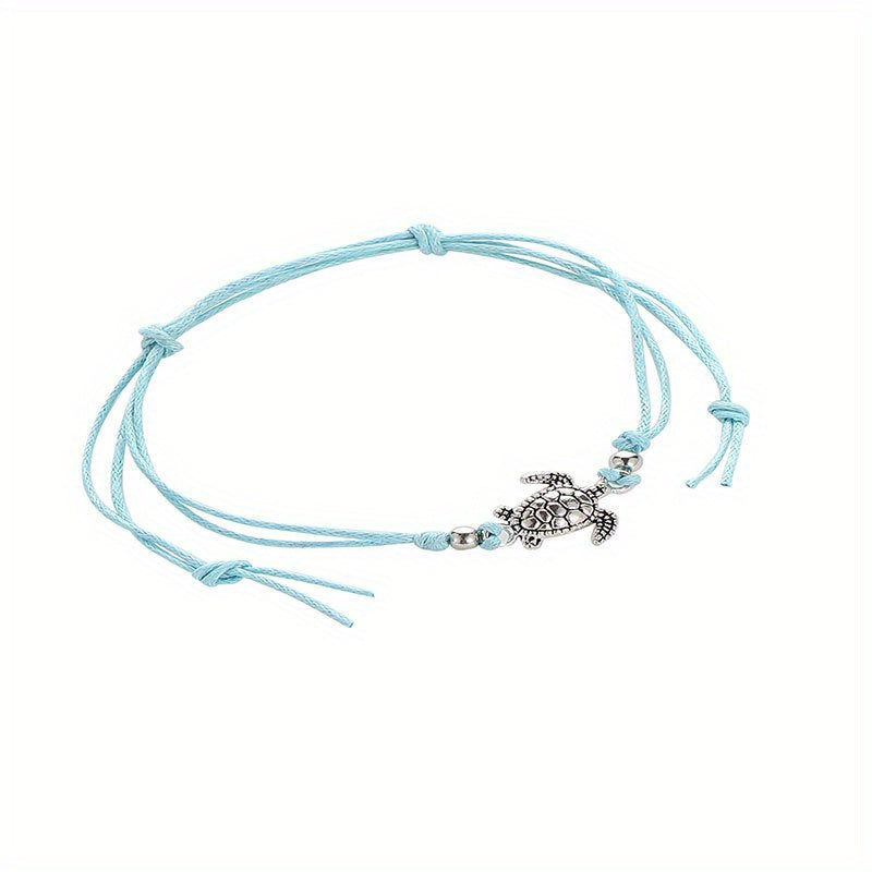Adjustable Length Retro Hemp Turtle Anklet Handwoven Turtle Beach Foot Jewelry