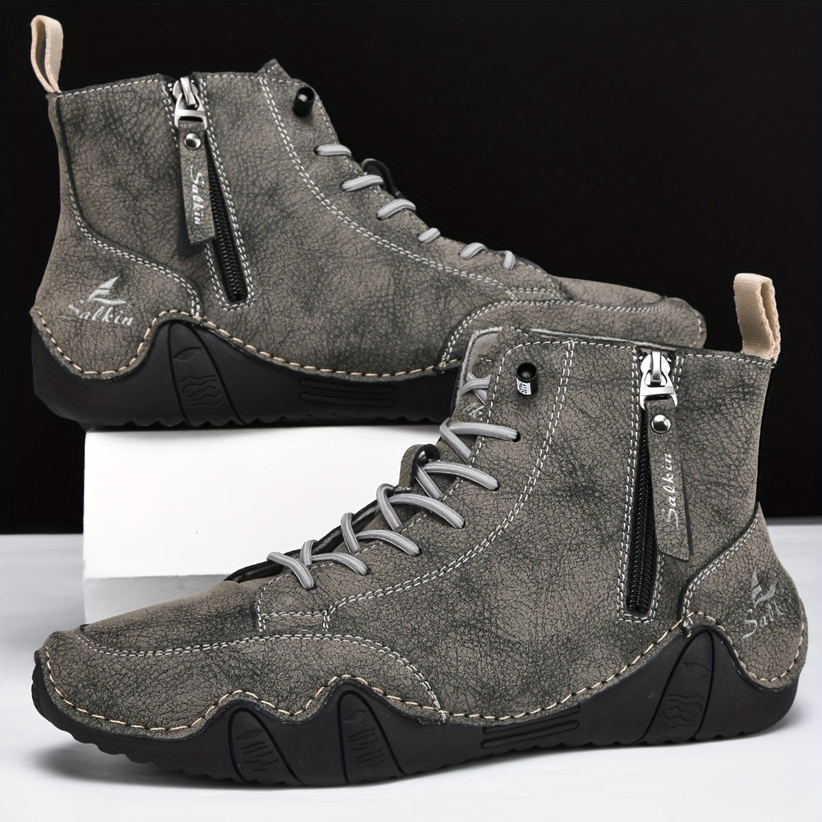 Men'S High-Top Chelsea Boots - Lace-Up Ankle Boots with Non-Slip Rubber Sole, All-Season Formal & Casual Shoes for Everyday, Office, Fashion Enthusiasts, Durable Construction, Sleek Design, Outdoor Footwear, Fashionconscious Men, Versatile Footwear