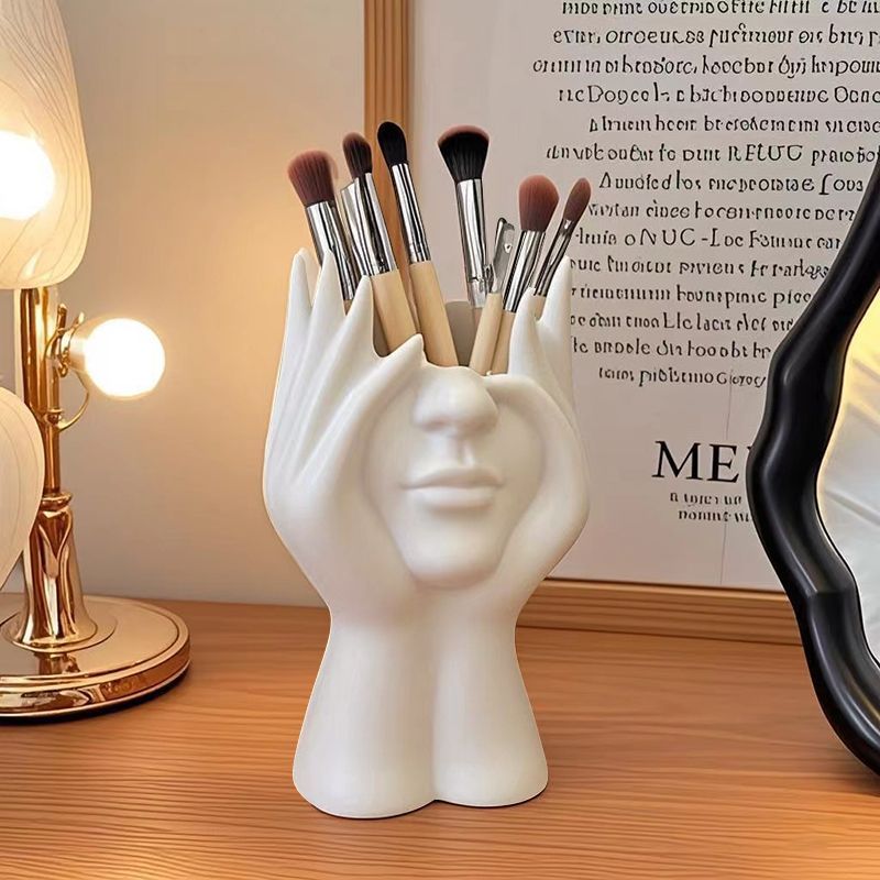 ins style abstract face pen holder ornament artistic sense office desktop decoration shelf makeup brush storage cylinder