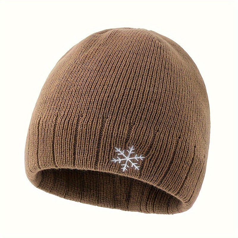 Snowflake Logo Striped Knitted Hat, Autumn/Winter Double-Layer -Lined Thickened Warm and Comfortable Brimless Hat for Outdoor Leisure, Sports, Mountaineering, Skiing, Running, Cycling, Windproof Ear Protection Hat, Street Hip-Hop Beanie