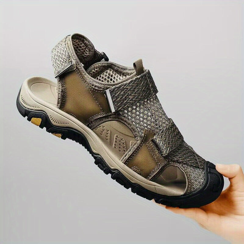 Men's Outdoor Beach Sandals, Trendy Summer Sports Platform Sandals, Men's Open-Toe Air Cushion Sole Sandals, Made with Top-Grain Genuine Leather