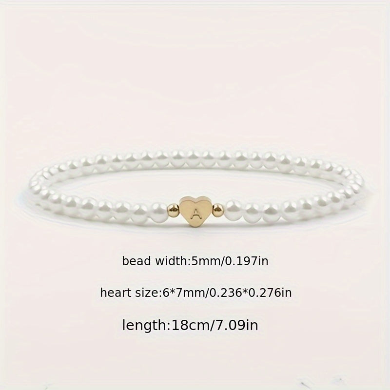 Hot Classic A-Z Heart Lnitial Letter Bracelet Women Temperament Lmitation Imitation Pearl Bead Bracelet for Women Jewelry Gift