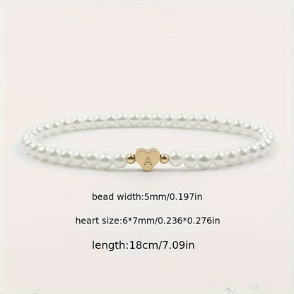 Hot Classic A-Z Heart Lnitial Letter Bracelet Women Temperament Lmitation Imitation Pearl Bead Bracelet for Women Jewelry Gift