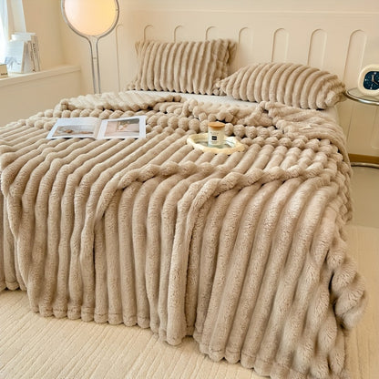 Gdan Rhinoceros Luxurious Faux Rabbit Fur Throw Blanket Suitable for Couch, Bed, Office & Travel - Soft Warm Cozy Striped Blanket, Contemporary Bedspread, Hand Washable, Ideal Christmas Gift & All-Season Use (Multicolor)