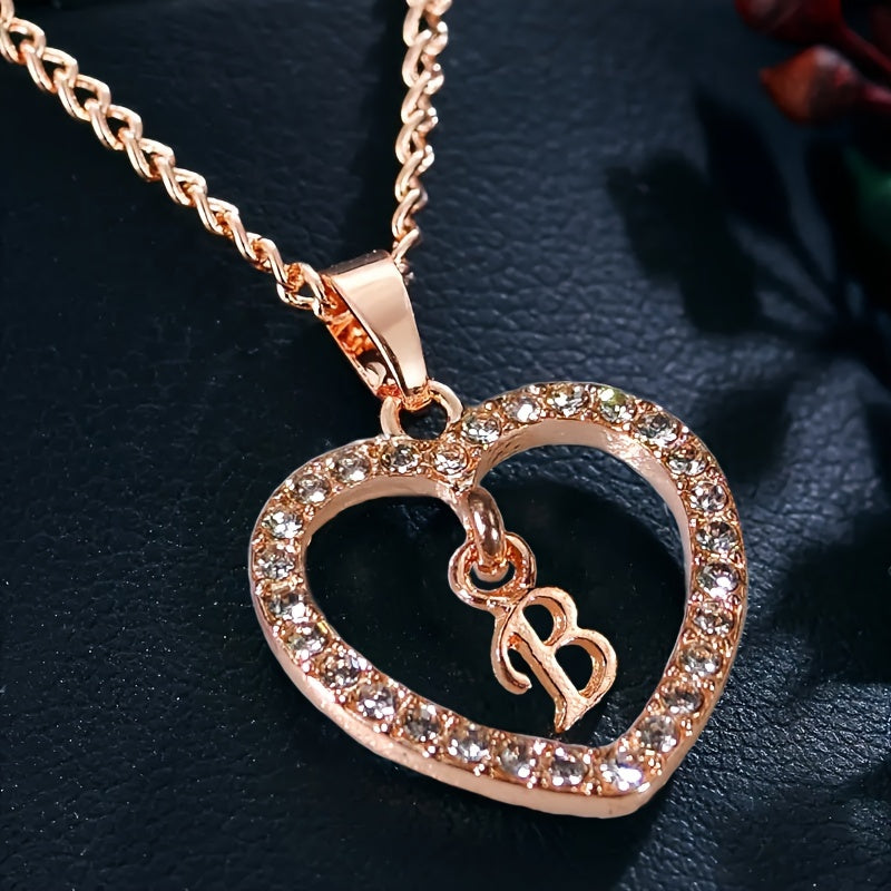Women'S Initial Letter Necklace Featuring a Heart Pendant Made of Synthetic Zirconia with 26 Letters.