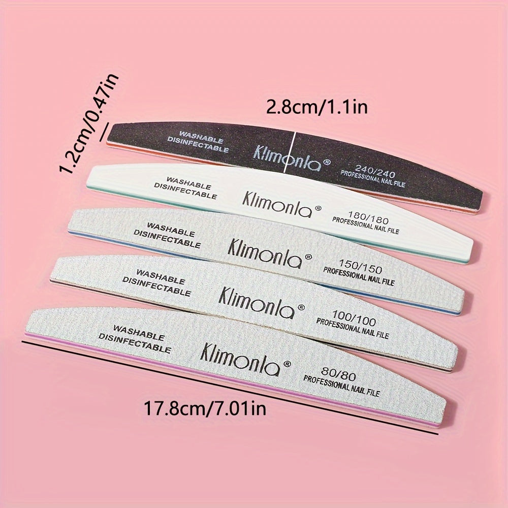 5/10pcs/Lot Professional Half Moon Mix Design Nail File 80/100/150/180/240 Grit Block Buffer Beauty Tools Washable Half Moon Files