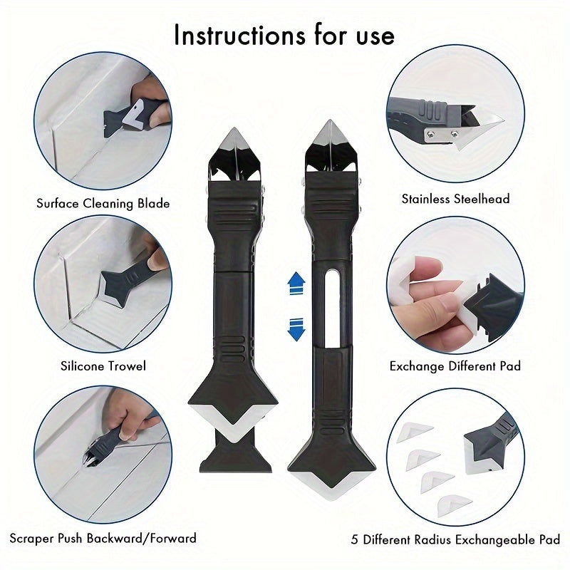 Silicone Caulking Tool 5 in 1 Silicone Remover Multi Tool Glazing Compound Finishing Tool Caulk Remover Tool Grout Scraper Kit for Bathroom Kitchen Floor Window Sink Joint Frames Seal Silicone Scraper Sealant Smooth Remover Tool Set