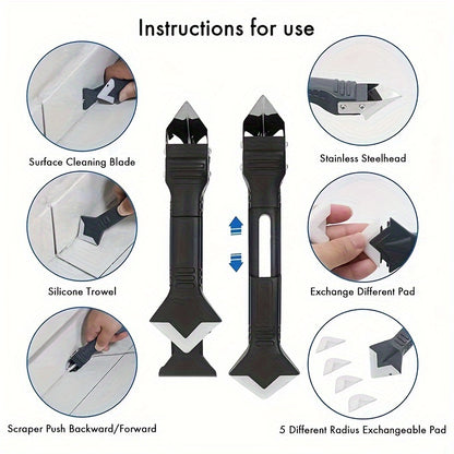 Silicone Caulking Tool 5 in 1 Silicone Remover Multi Tool Glazing Compound Finishing Tool Caulk Remover Tool Grout Scraper Kit for Bathroom Kitchen Floor Window Sink Joint Frames Seal Silicone Scraper Sealant Smooth Remover Tool Set