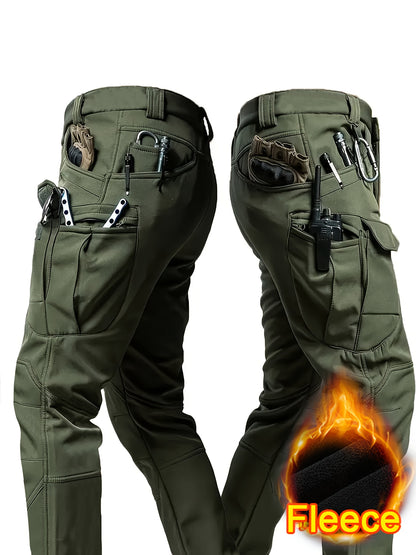 1PC Men's -Lined Thermal Tactical Cargo Pants, Heavyweight Winter Style, Multi-Pocket, High Quality, Windproof and Snowproof, -Lined Micro-Stretch Fabric, Suitable for Outdoor Hiking, Fishing, and Casual Outings, No Belt