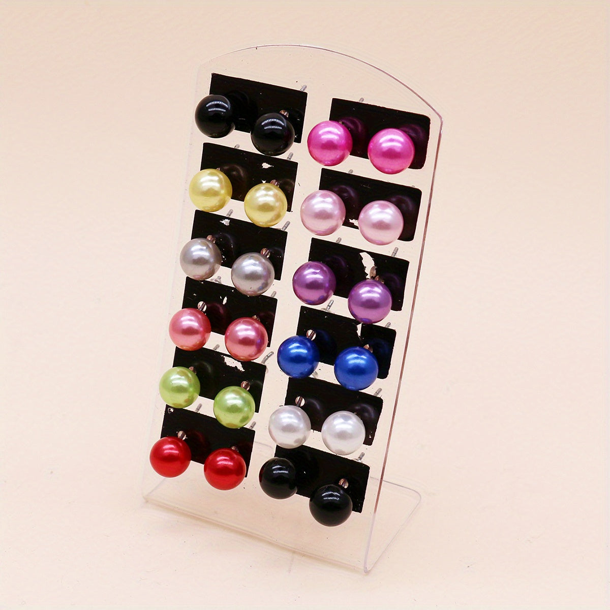 [Elegant Pearl Earrings] 12 Pairs Colorful Faux Pearl Elegant Stud Earrings | Resin Jewelry Minimalist Style Trendy Female Gift Daily Casual