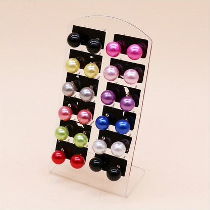 [Elegant Pearl Earrings] 12 Pairs Colorful Faux Pearl Elegant Stud Earrings | Resin Jewelry Minimalist Style Trendy Female Gift Daily Casual