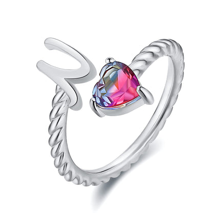 Adjustable A to T Initial Letter Ring Rings for and Women, Stacking Ring, Birthday Jewelry Gift for Mom or Girlfriend