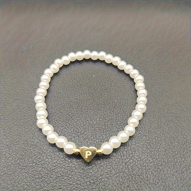 Hot Classic A-Z Heart Lnitial Letter Bracelet Women Temperament Lmitation Imitation Pearl Bead Bracelet for Women Jewelry Gift