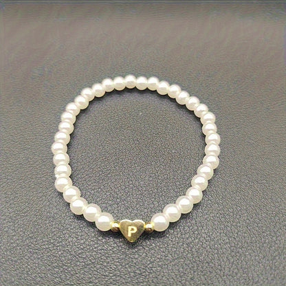 Hot Classic A-Z Heart Lnitial Letter Bracelet Women Temperament Lmitation Imitation Pearl Bead Bracelet for Women Jewelry Gift