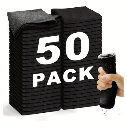 [Microfiber Cleaning Cloths] Super Soft Microfiber Cleaning Cloths - Lightweight, Square, Black, Perfect for Car Detailing And Household Use in The Kitchen, Bathroom, Bedroom, And Living Room